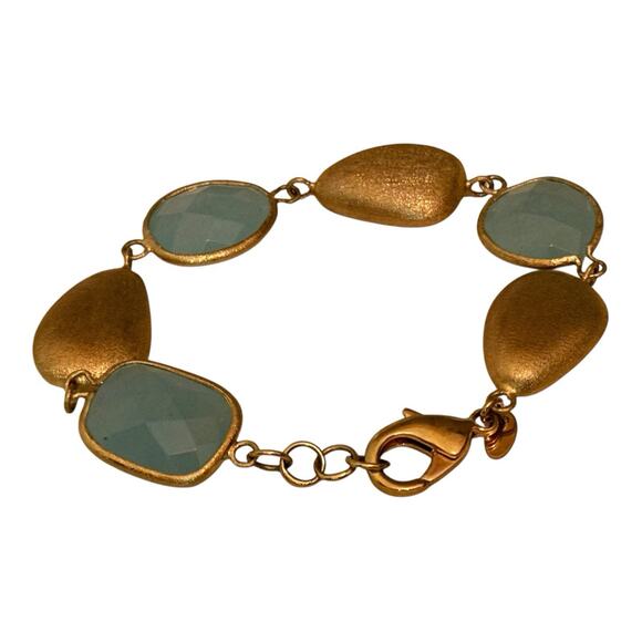 Rivka Friedman 18k Gold Clad Pebble & Aquamarine Rock Blue Crystal Bracelet OS - Picture 9 of 9